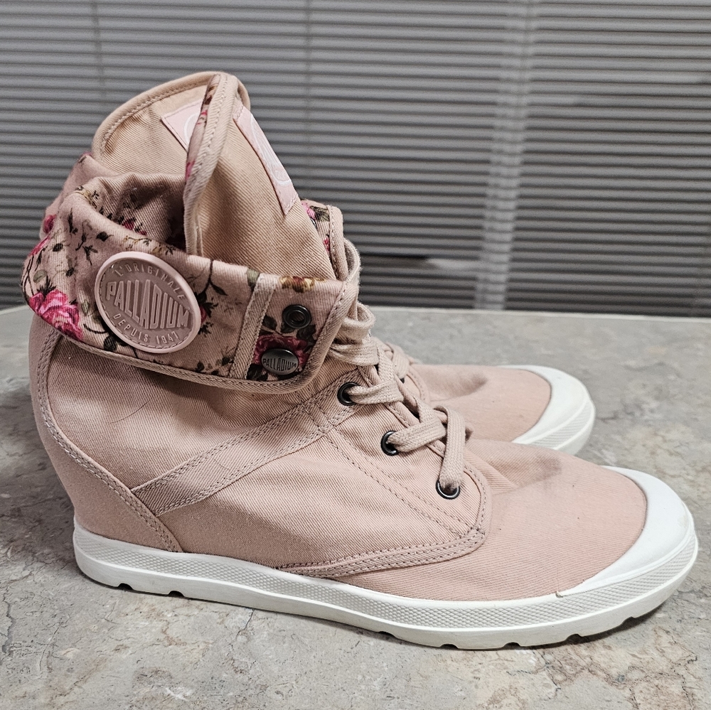 PALLADIUM pink high top hidden wedge sneakers Sz 9 - Picture 5 of 9